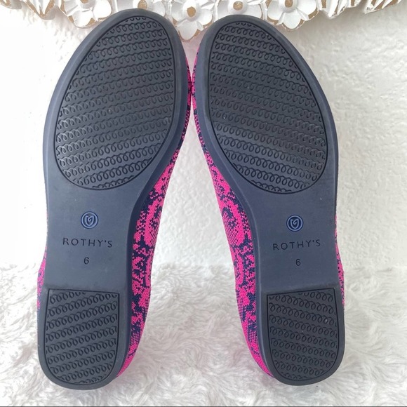 {Rothy’s} Retired Fuchsia/Navy Snake Print Knit Loafers, Size 6, Like New - Picture 10 of 11